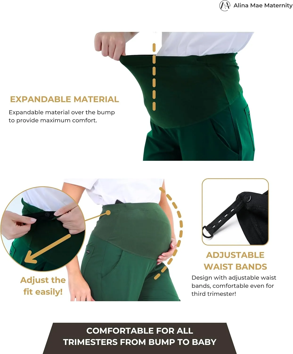 Maternity Scrub Jogger Pants for Women Pregnant Doctor Uniform Pant Nurse Scrub w/ 6 Pockets