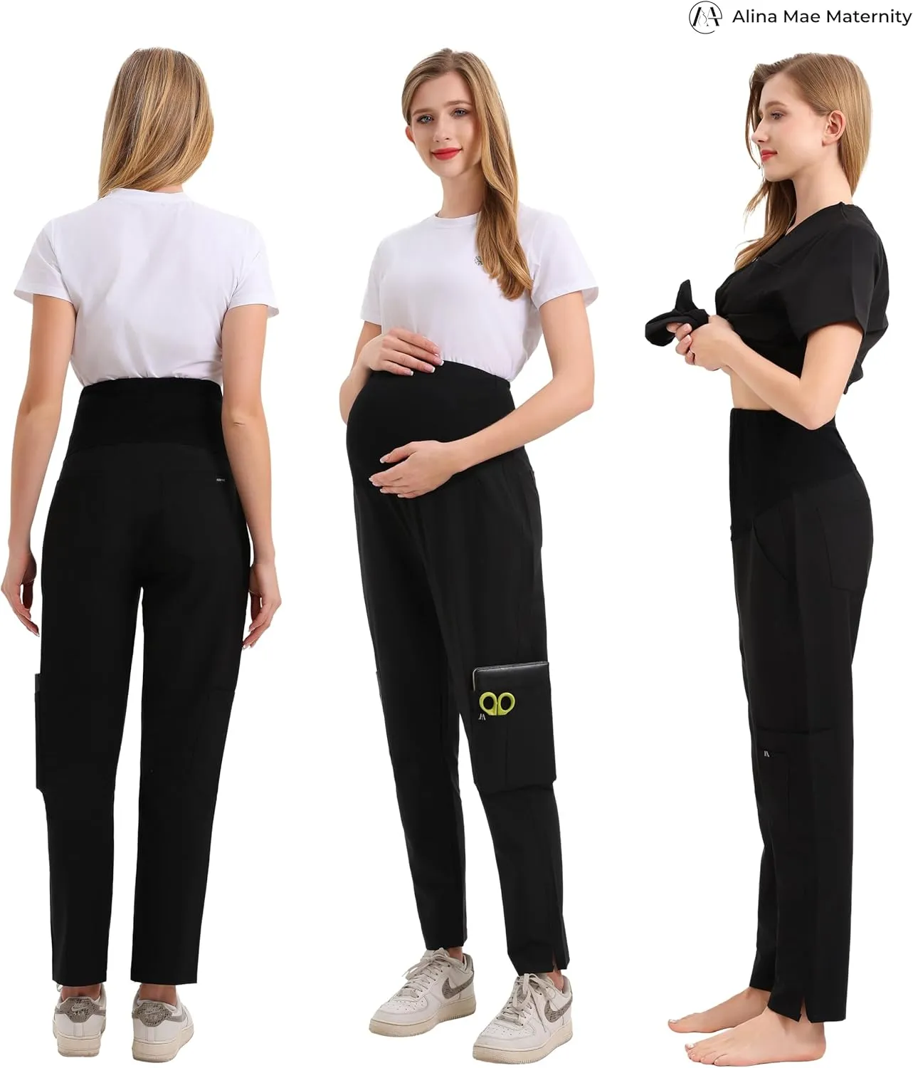 Maternity Scrub Jogger Pants for Women Pregnant Doctor Uniform Pant Nurse Scrub w/ 6 Pockets