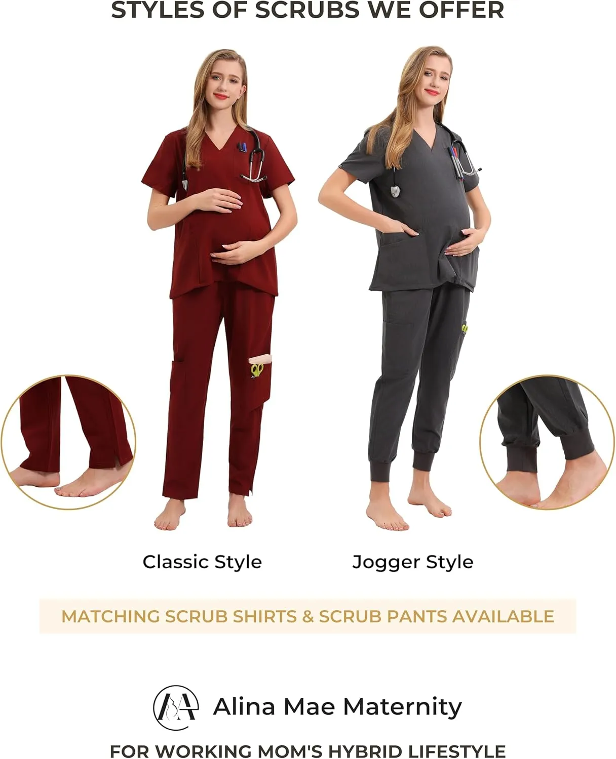 Maternity Scrub Jogger Pants for Women Pregnant Doctor Uniform Pant Nurse Scrub w/ 6 Pockets