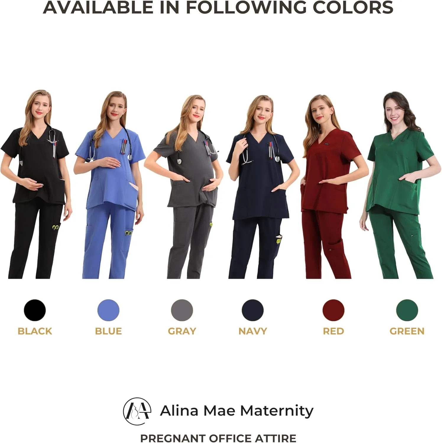 Maternity Scrub Jogger Pants for Women Pregnant Doctor Uniform Pant Nurse Scrub w/ 6 Pockets
