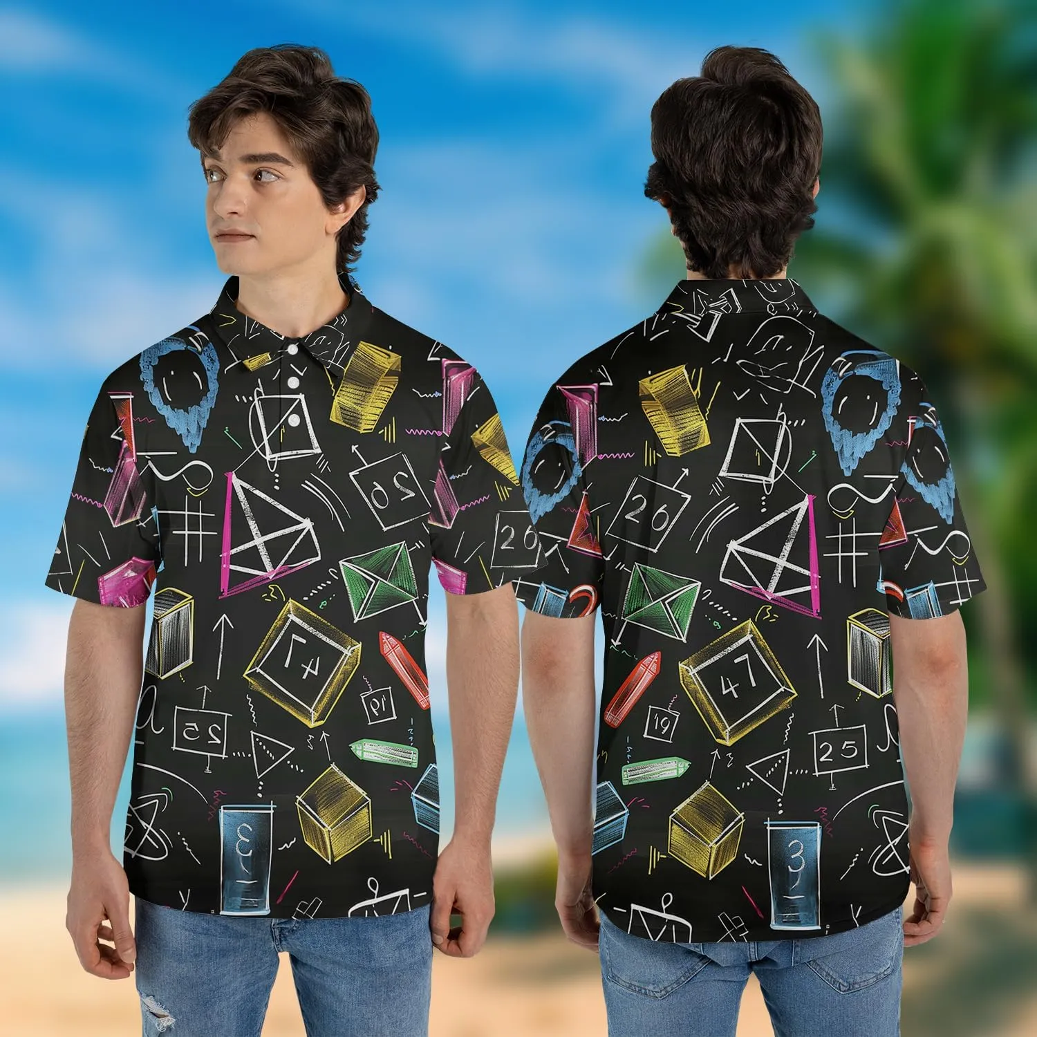 Mathematics Classroom Polo Shirts for Men-Science Subjects Golf Moisture Dry Fit Short Sleeve Shirts S75