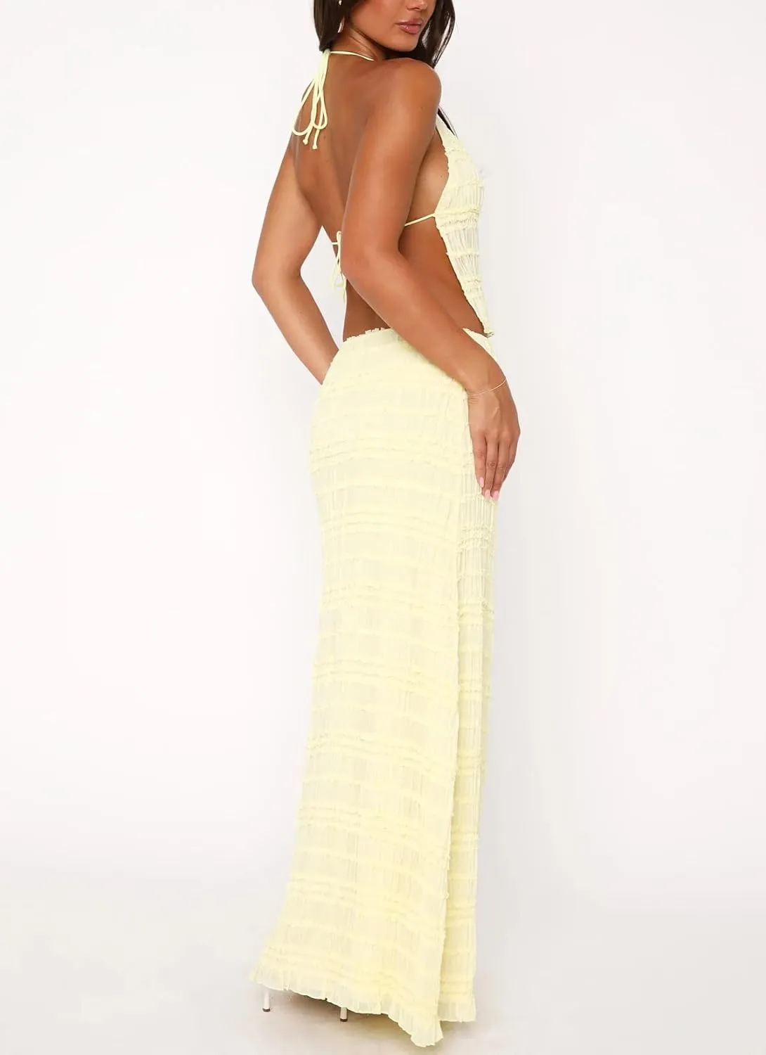 Maxi Skirt Sets for Women 2 Piece Sexy Long Skirt and Halter Tank Top Set Two Piece Going Out Set Vacation Outfits