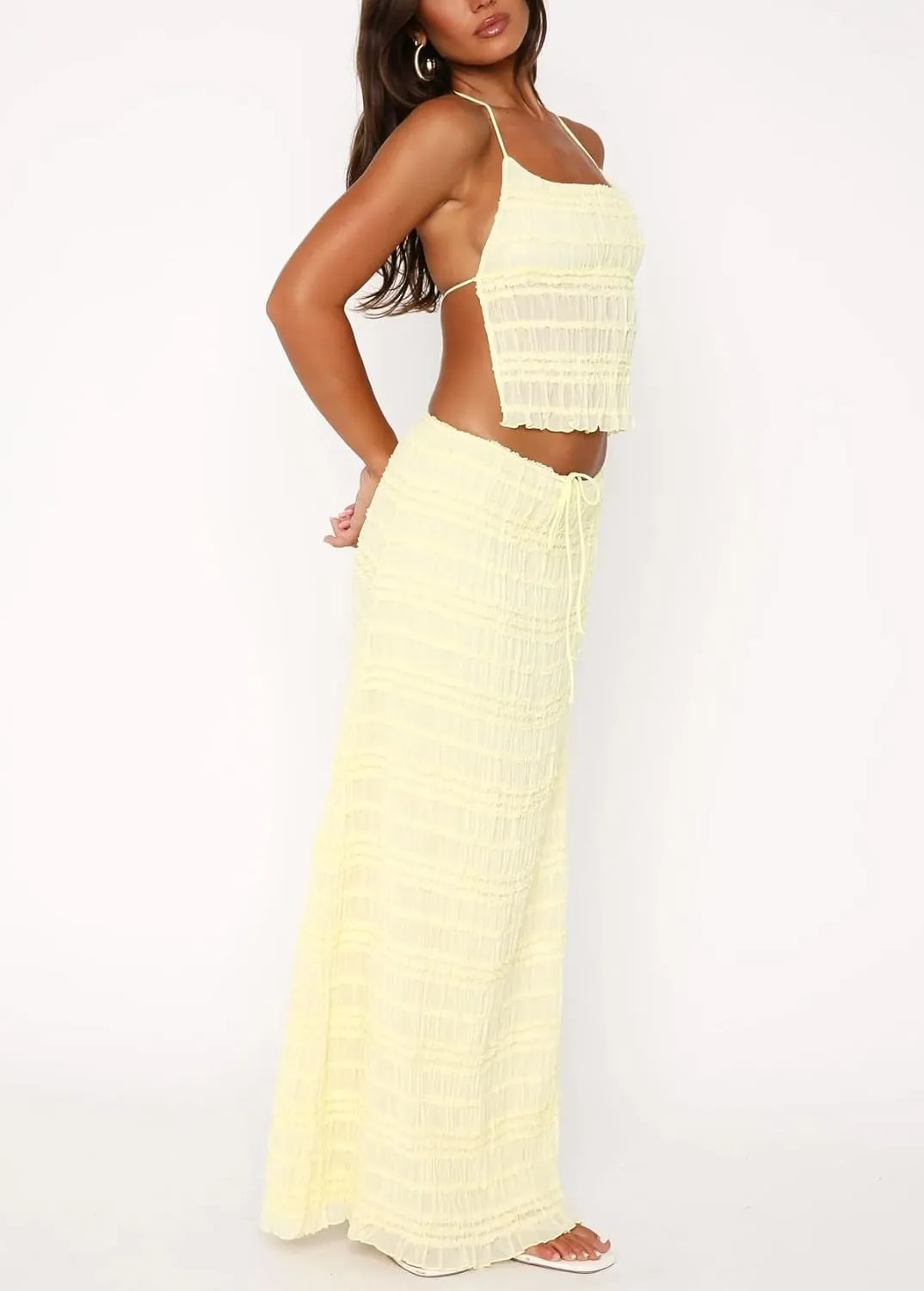 Maxi Skirt Sets for Women 2 Piece Sexy Long Skirt and Halter Tank Top Set Two Piece Going Out Set Vacation Outfits