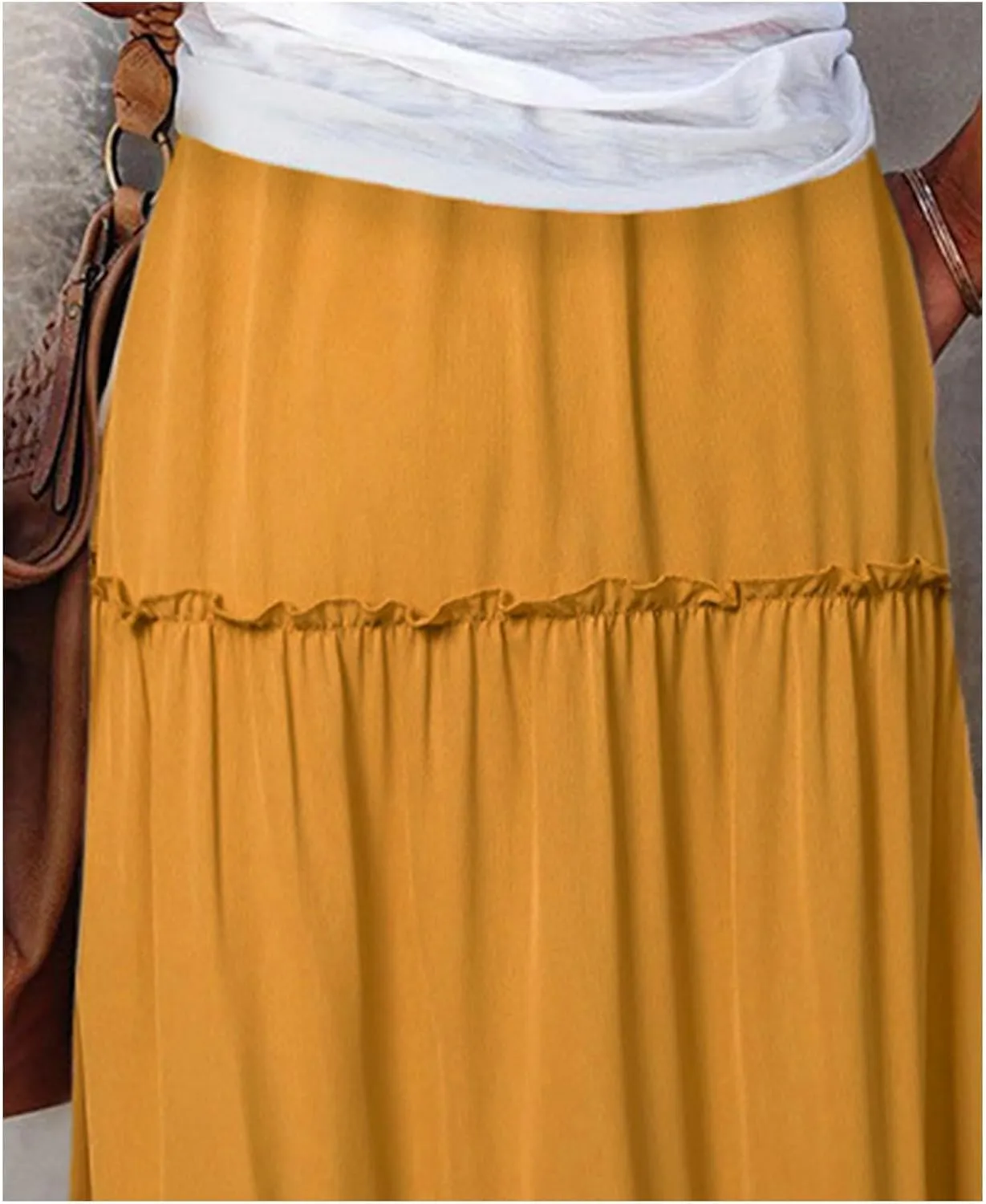 Maxi Skirts for Women High Waist Bohemian A Line Tiered Skirt Summer Casual Pleated Flowy Swing Beach Long Skirt