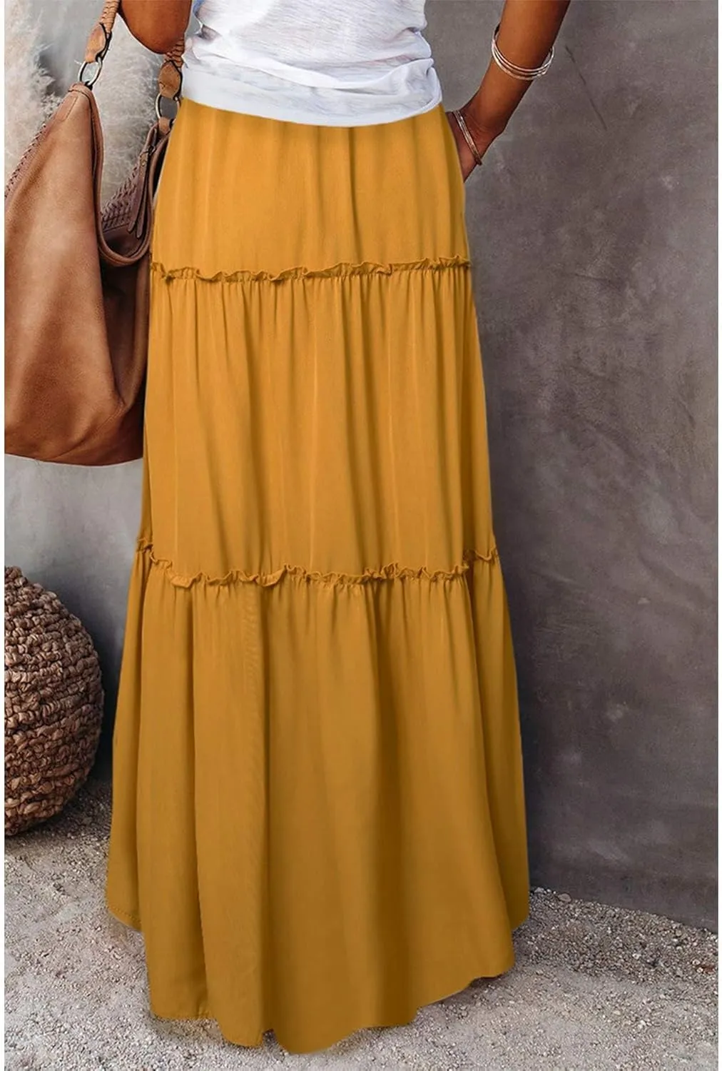 Maxi Skirts for Women High Waist Bohemian A Line Tiered Skirt Summer Casual Pleated Flowy Swing Beach Long Skirt