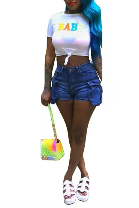 MB FASHION High-Waist Utility Shorts with Flap Pocket Detail 1763