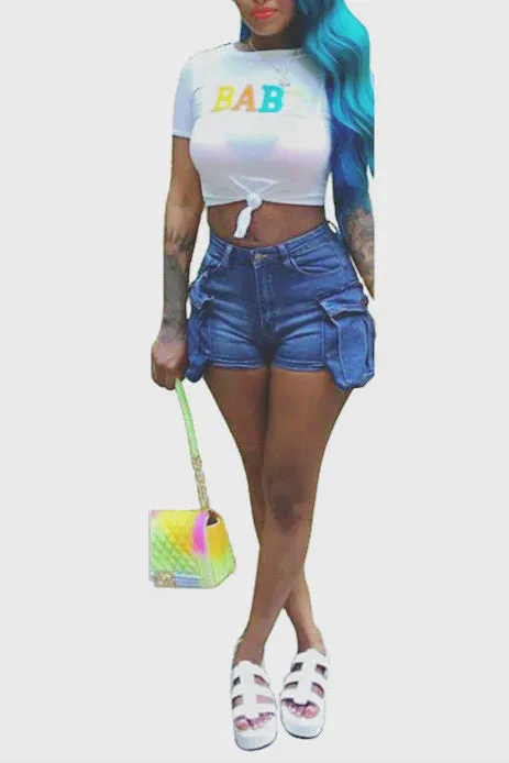 MB FASHION High-Waist Utility Shorts with Flap Pocket Detail 1763