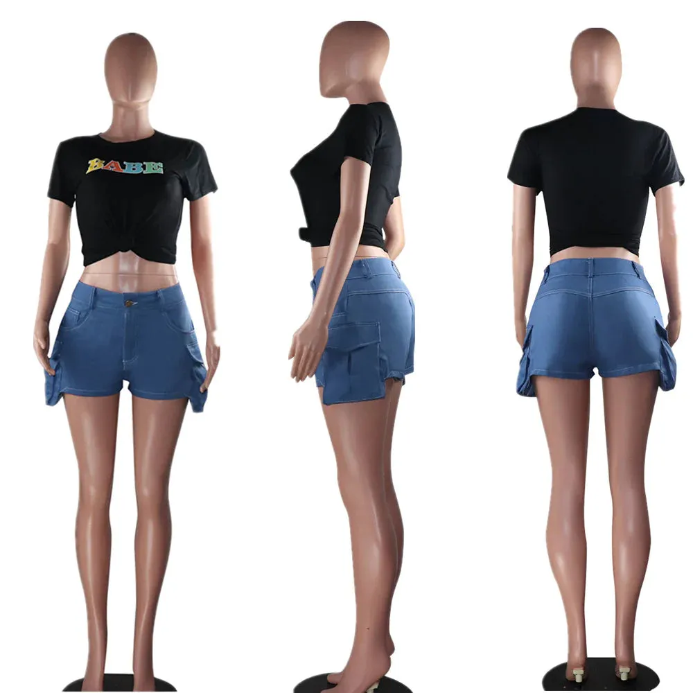 MB FASHION High-Waist Utility Shorts with Flap Pocket Detail 1763
