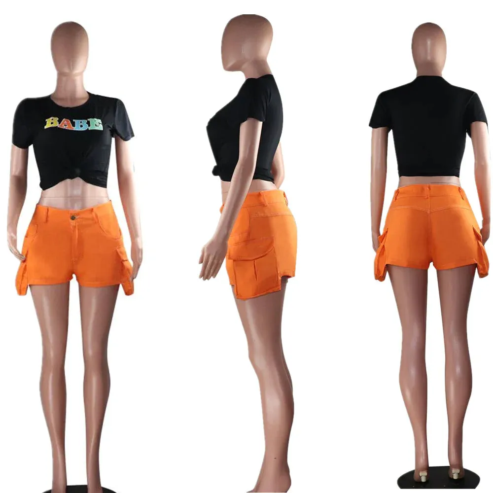 MB FASHION High-Waist Utility Shorts with Flap Pocket Detail 1763