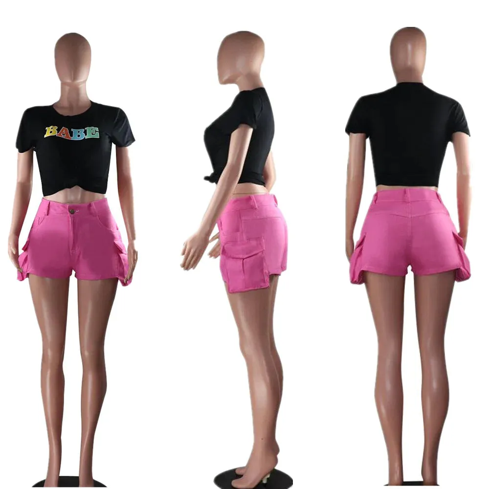 MB FASHION High-Waist Utility Shorts with Flap Pocket Detail 1763