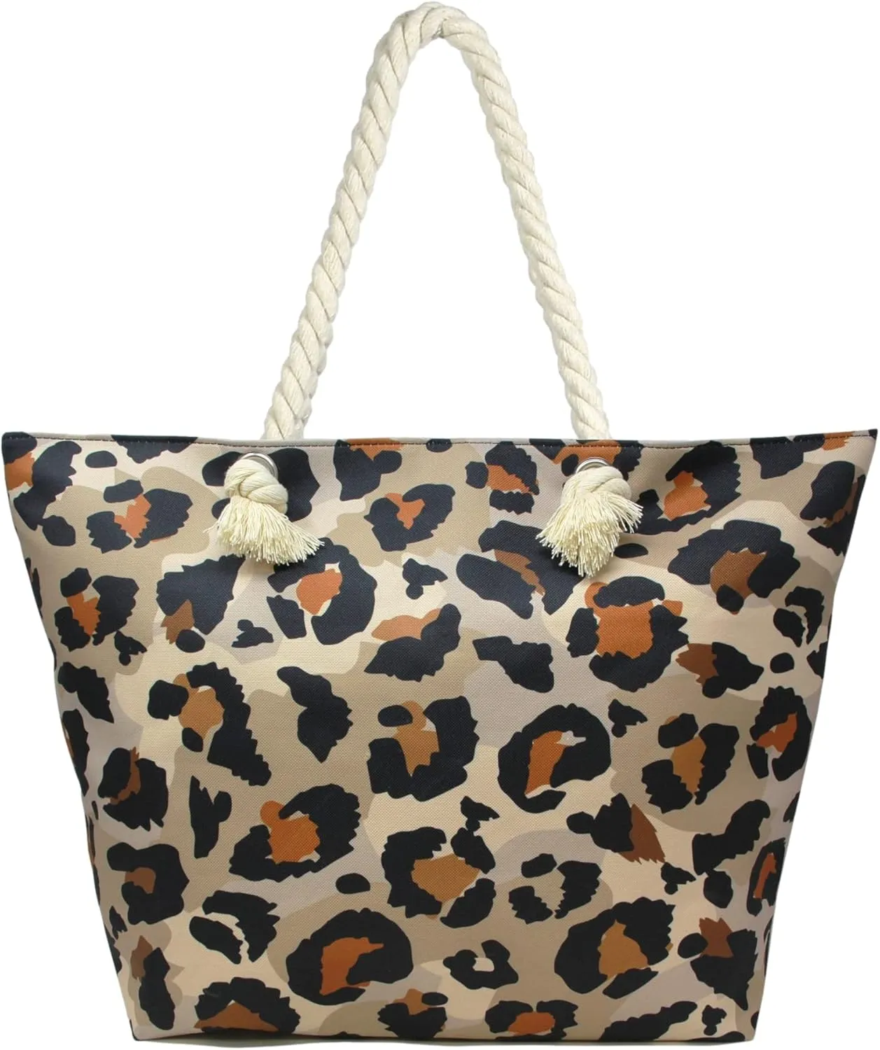 Me Plus Women Summer Large Beach Tote Bag Top Zipper Closure Braided Rope Handles Inner Pocket