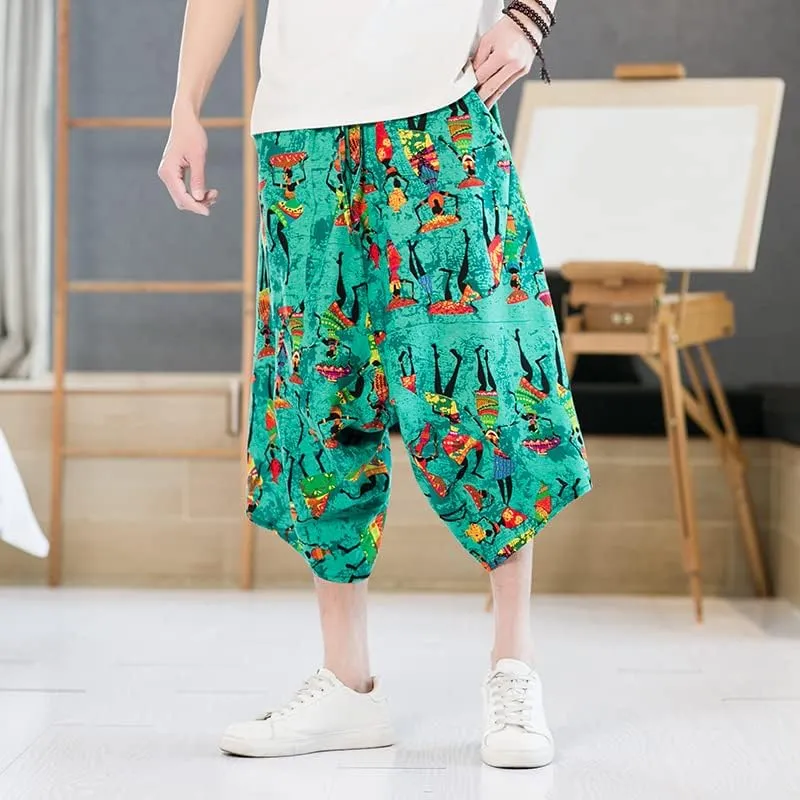 Men Harajuku Harem Pants Mens Summer Cotton Joggers Pants Male Vintage Chinese Style Calf-Length Sweatpants