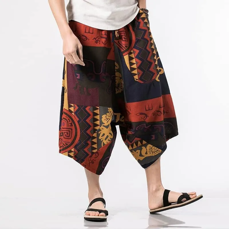 Men Harajuku Harem Pants Mens Summer Cotton Joggers Pants Male Vintage Chinese Style Calf-Length Sweatpants