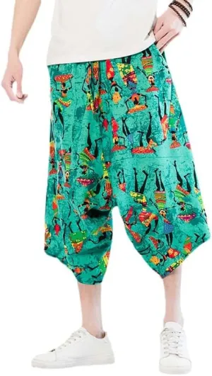 Men Harajuku Harem Pants Mens Summer Cotton Joggers Pants Male Vintage Chinese Style Calf-Length Sweatpants