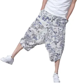 Men Harajuku Harem Pants Mens Summer Cotton Joggers Pants Male Vintage Chinese Style Calf-Length Sweatpants