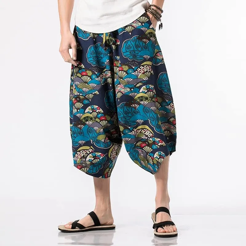 Men Harajuku Harem Pants Mens Summer Cotton Joggers Pants Male Vintage Chinese Style Calf-Length Sweatpants