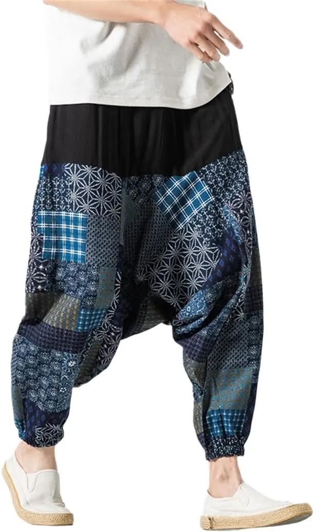Men Harem Pants Hip Hop Wide Leg Trousers Casual Loose Vintage Nepal Style Pants