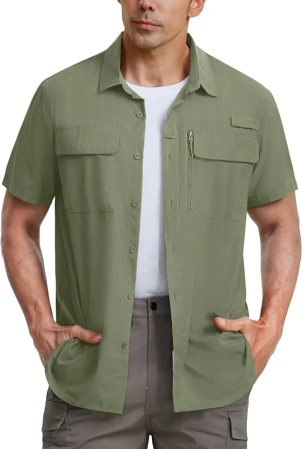 Men's Breathable Fishing Shirts Quick Dry Short Sleeve Shirt Workout Cargo Hiking Camping Tops