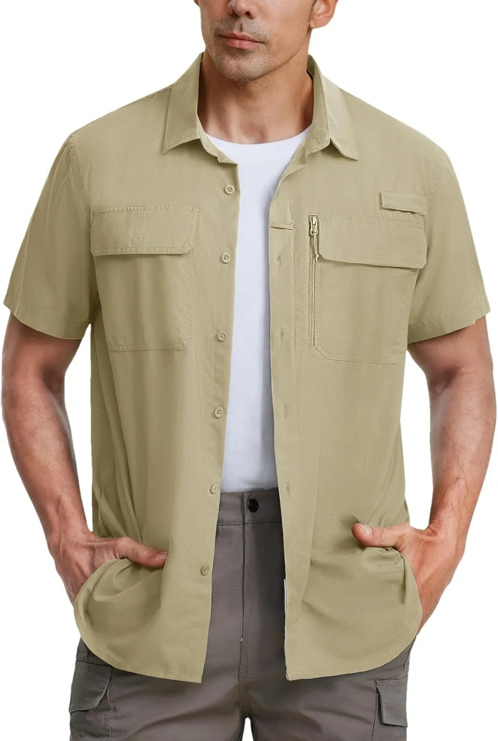 Men's Breathable Fishing Shirts Quick Dry Short Sleeve Shirt Workout Cargo Hiking Camping Tops
