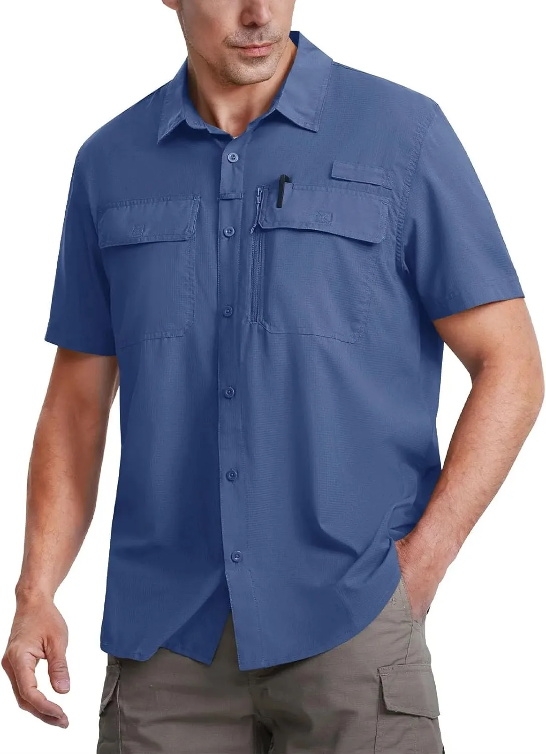 Men's Breathable Fishing Shirts Quick Dry Short Sleeve Shirt Workout Cargo Hiking Camping Tops