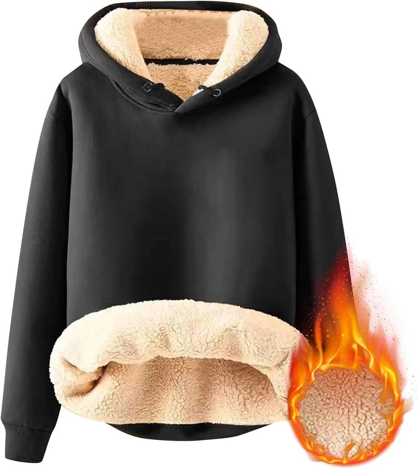 Men'S Casual Fleece Sherpa Lined Hoodie Thermal Long Sleeve Pullover Tops Heavyweight Sweatshirts