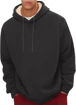 Men'S Casual Fleece Sherpa Lined Hoodie Thermal Long Sleeve Pullover Tops Heavyweight Sweatshirts