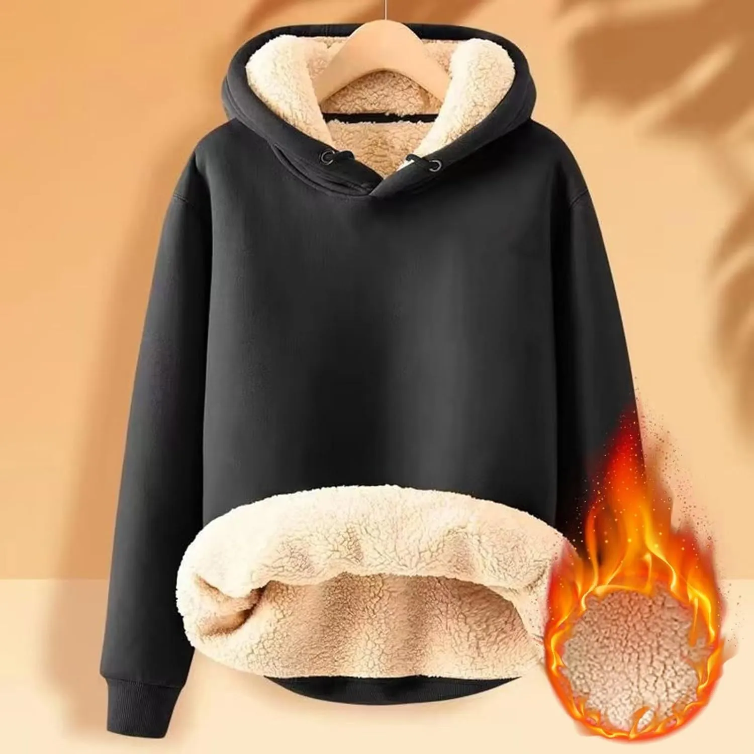 Men'S Casual Fleece Sherpa Lined Hoodie Thermal Long Sleeve Pullover Tops Heavyweight Sweatshirts