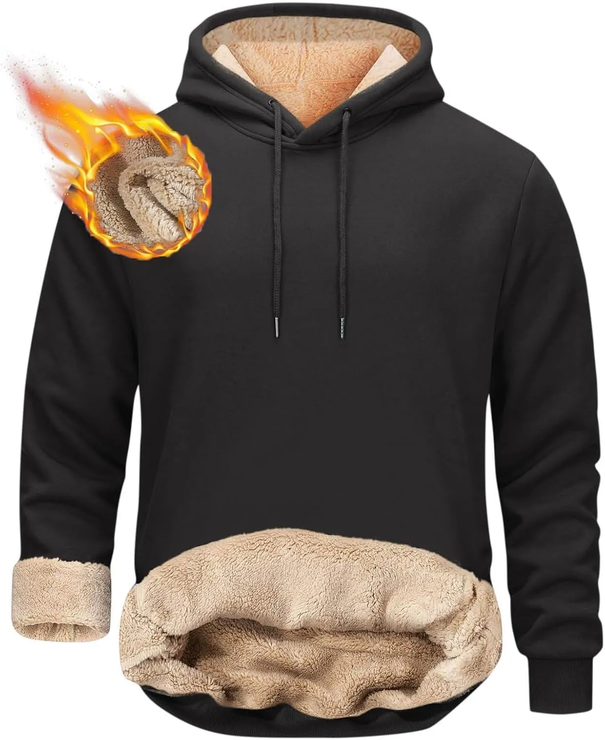 Men'S Casual Fleece Sherpa Lined Hoodie Thermal Long Sleeve Pullover Tops Heavyweight Sweatshirts