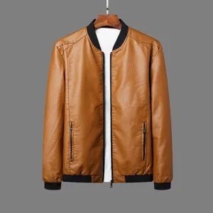 Men's Casual Motorcycle Windbreaker  Leather Jacket