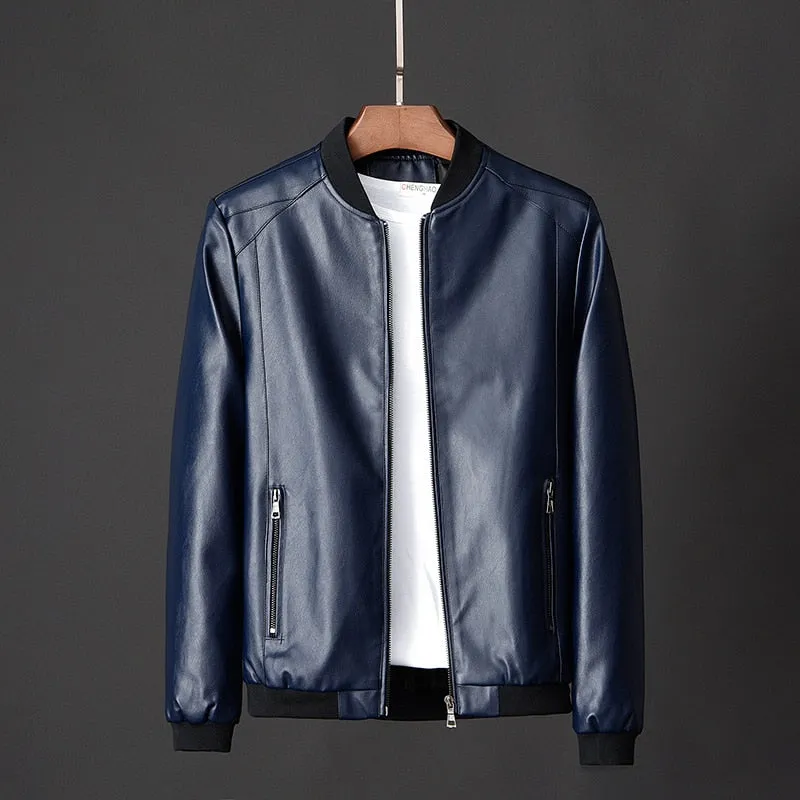 Men's Casual Motorcycle Windbreaker  Leather Jacket