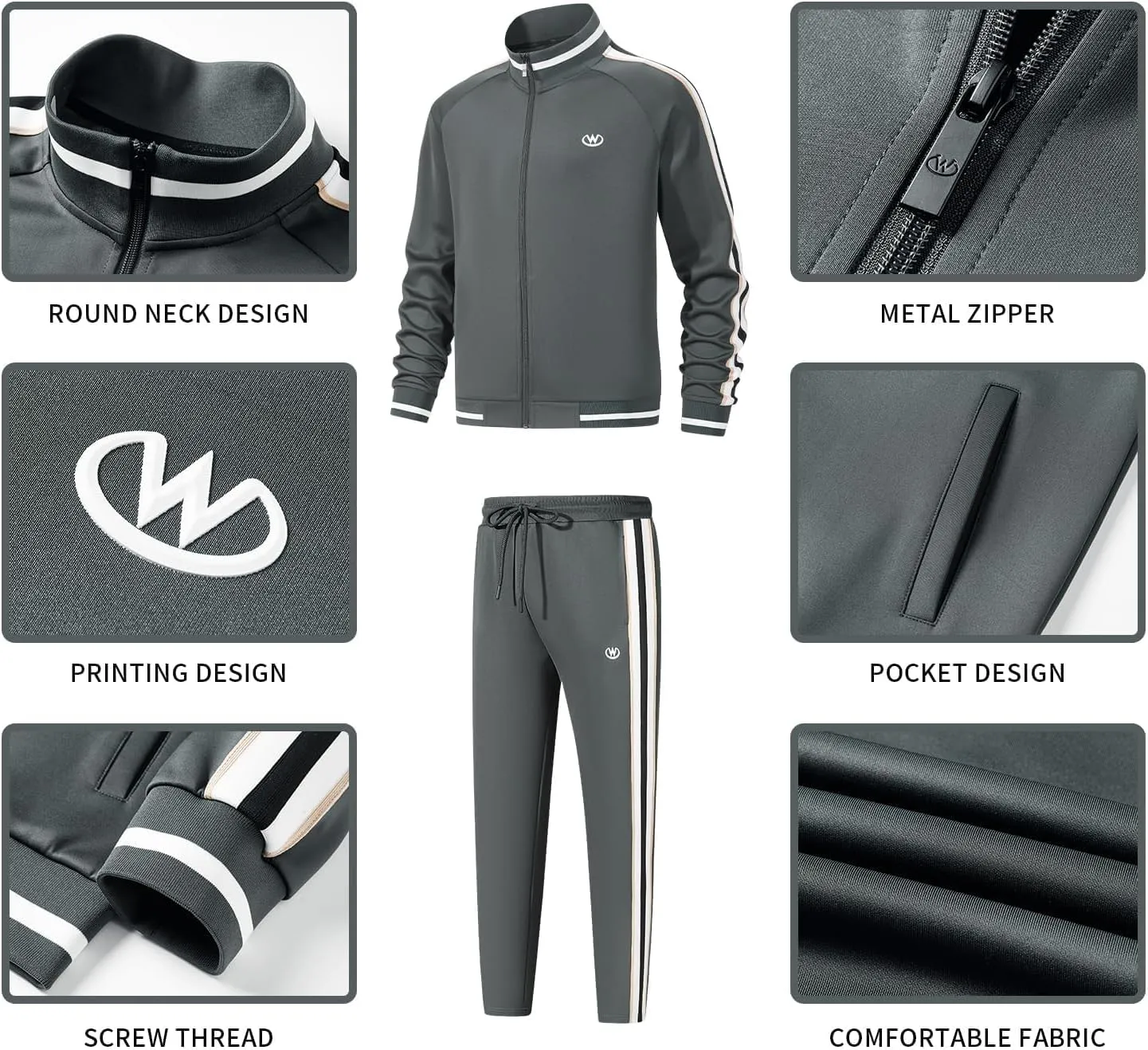 Men's Casual Tracksuits Long Sleeve Jogging Suits Sweatsuit Sets Track Jackets and Pants 2 Piece Outfit
