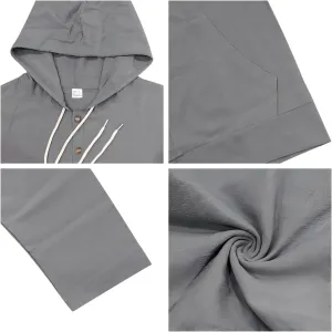 Men's Cotton Linen Long Sleeved Button Down Casual Shirt, Loose Linen Beach Hawaiian Hoodie