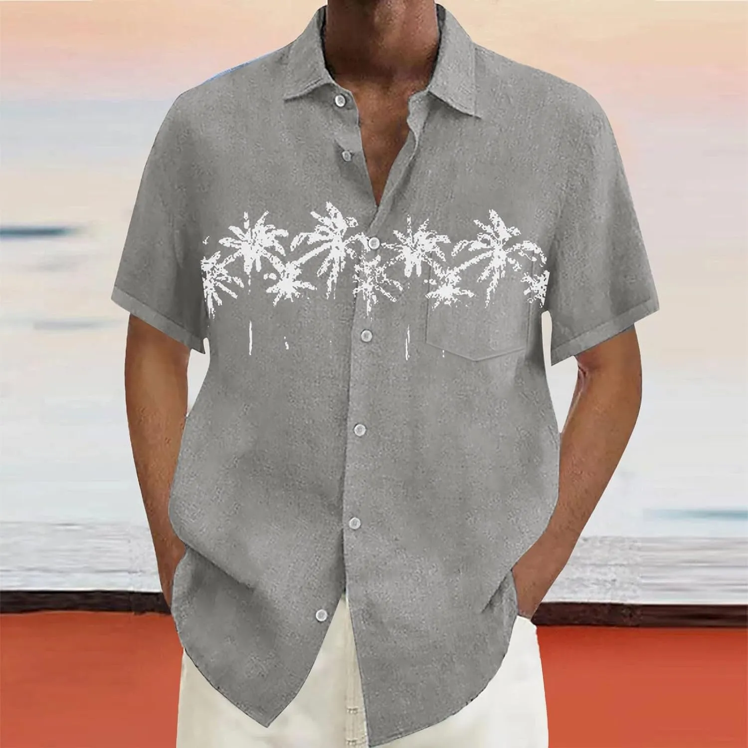 Men's Cuban Shirt Short Sleeve Button Down Shirts Casual Summer Beach Hawaiian Vacation Linen Wedding Shirts