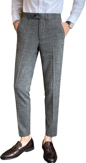 Men'S Dress Pants Plaid Skinny Slim Fit Dress Pants Stretch Regular Fit Business Fashion Pencil Chinos Pants
