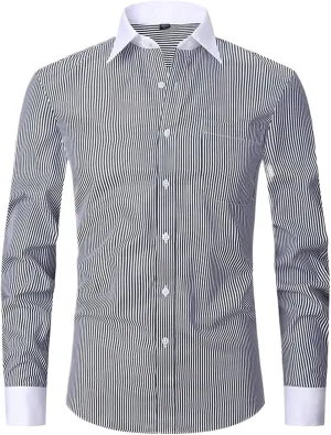 Men's French Cuff Dress Shirt Long Sleeve Social Male Shirts Party Wedding Cufflinks Formal Shirt
