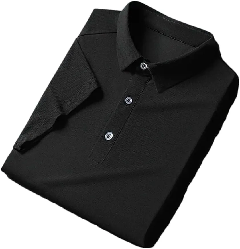 Mens Golf Shirt Quick-Dry Solid Short Sleeve Business Polo Shirts Short Sleeve Button Golf Shirts