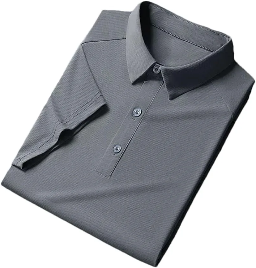 Mens Golf Shirt Quick-Dry Solid Short Sleeve Business Polo Shirts Short Sleeve Button Golf Shirts
