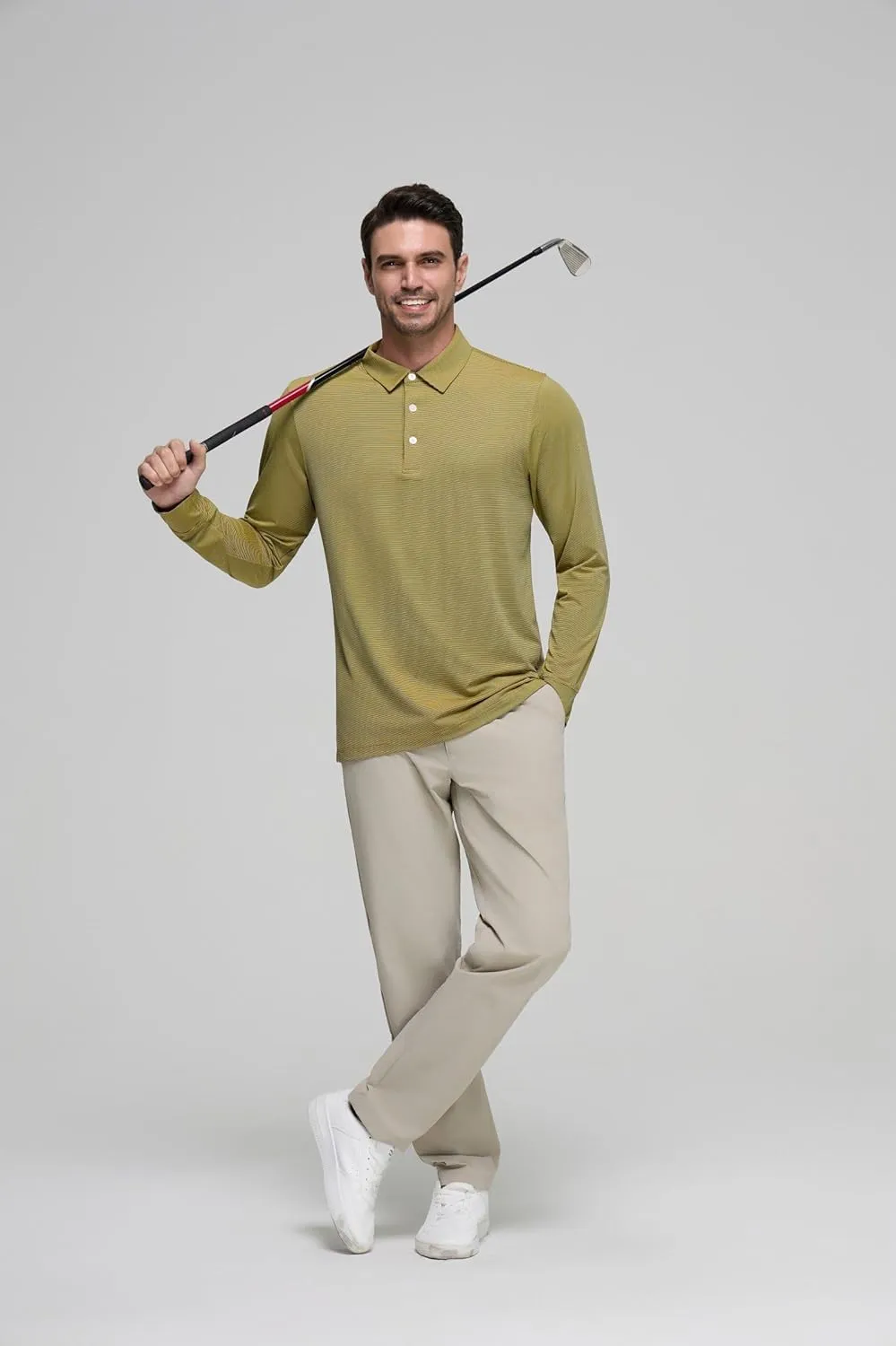 Mens Golf Shirts Long Sleeve Moisture Wicking Collared Work Business Casual Tennis Polo Shirts for Men