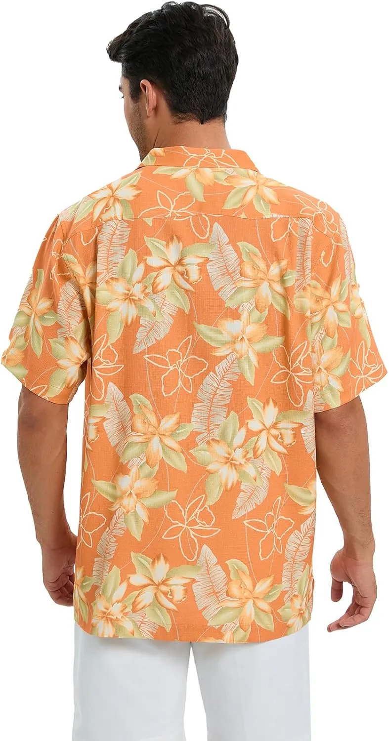 Men's Hawaiian Shirts Silk and Cotton Blend Button Down Short Sleeve Tropical Print Camp Shirts