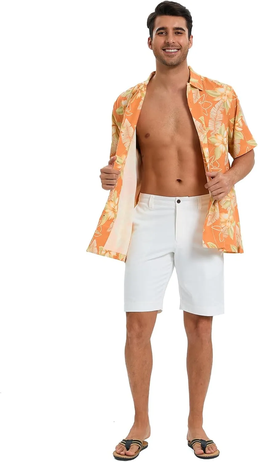Men's Hawaiian Shirts Silk and Cotton Blend Button Down Short Sleeve Tropical Print Camp Shirts