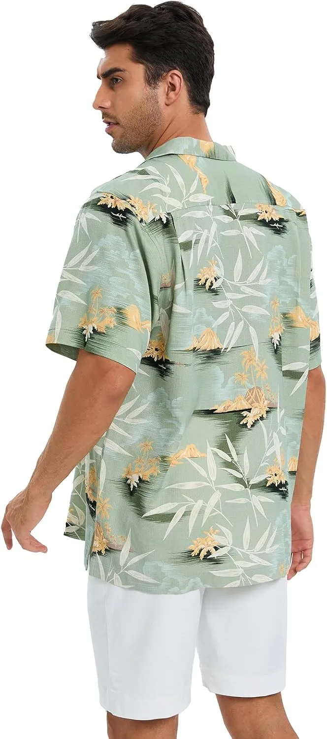 Men's Hawaiian Shirts Silk and Cotton Blend Button Down Short Sleeve Tropical Print Camp Shirts