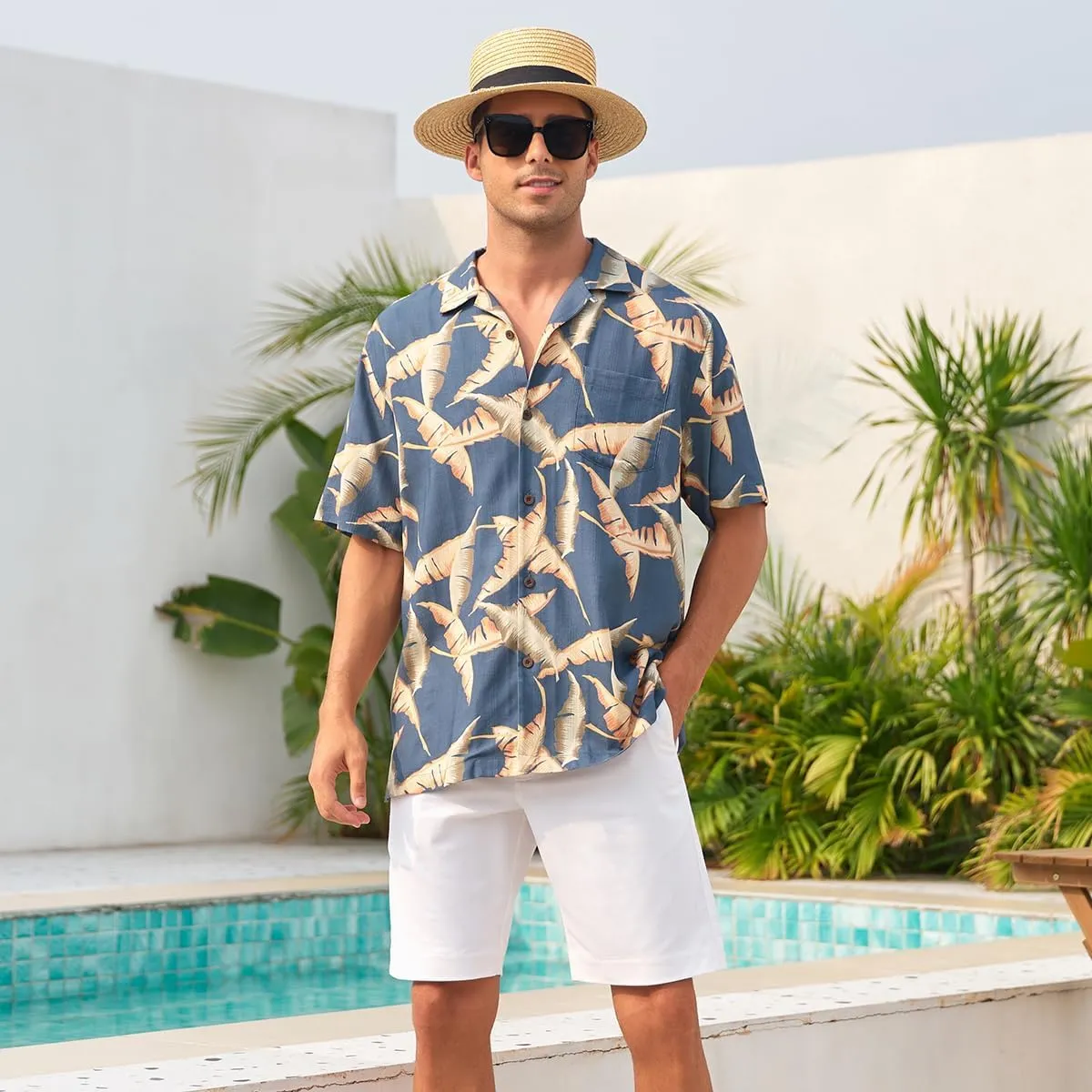Mens Hawaiian Shirts Silk Short Sleeve Printed Beach Shirt Relaxed Fit Summer Tropical Shirts