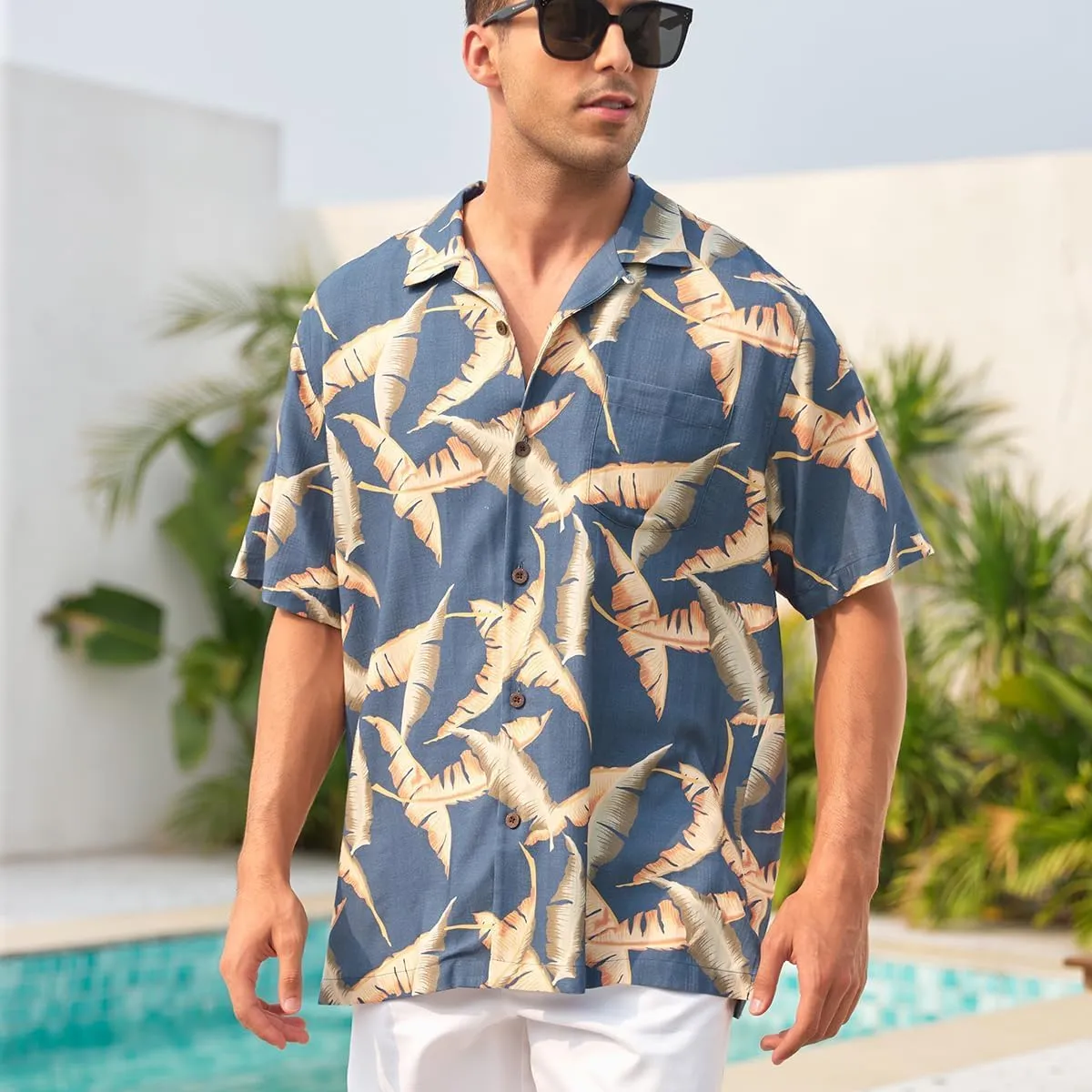 Mens Hawaiian Shirts Silk Short Sleeve Printed Beach Shirt Relaxed Fit Summer Tropical Shirts