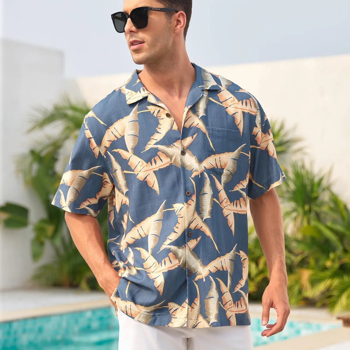 Mens Hawaiian Shirts Silk Short Sleeve Printed Beach Shirt Relaxed Fit Summer Tropical Shirts