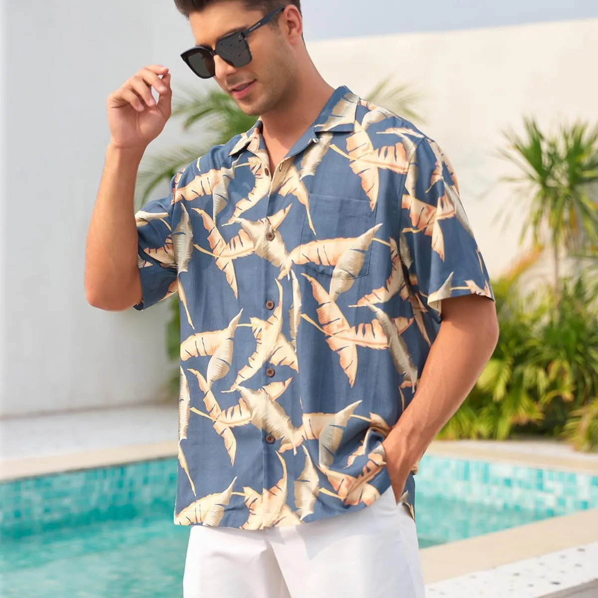 Mens Hawaiian Shirts Silk Short Sleeve Printed Beach Shirt Relaxed Fit Summer Tropical Shirts