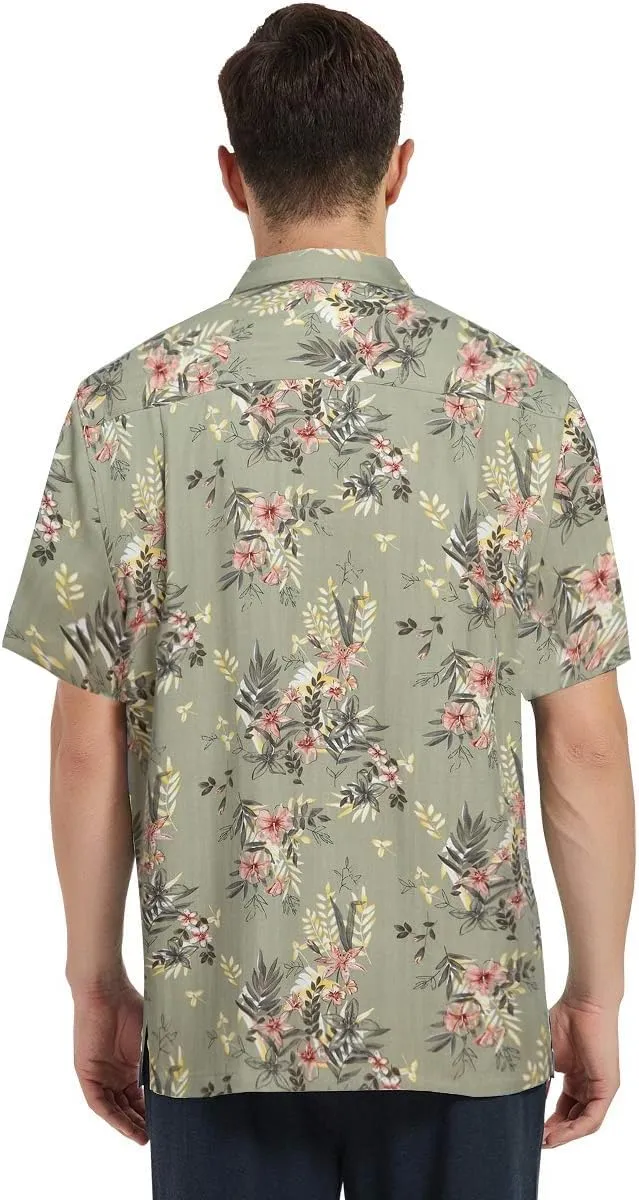 Mens Hawaiian Shirts Silk Short Sleeve Printed Beach Shirt Relaxed Fit Summer Tropical Shirts
