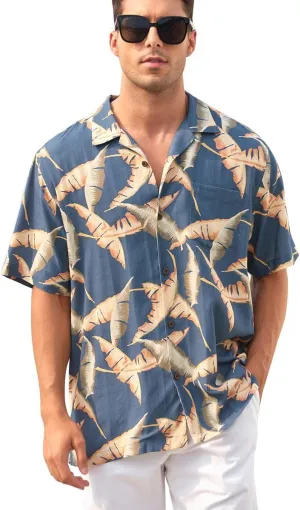 Mens Hawaiian Shirts Silk Short Sleeve Printed Beach Shirt Relaxed Fit Summer Tropical Shirts