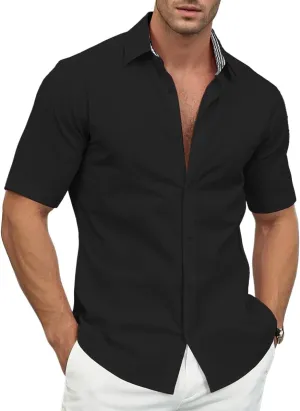 Men's Linen Shirt Short Sleeve Casual Button Down Shirt for Men Summer Holiday Beach Shirt