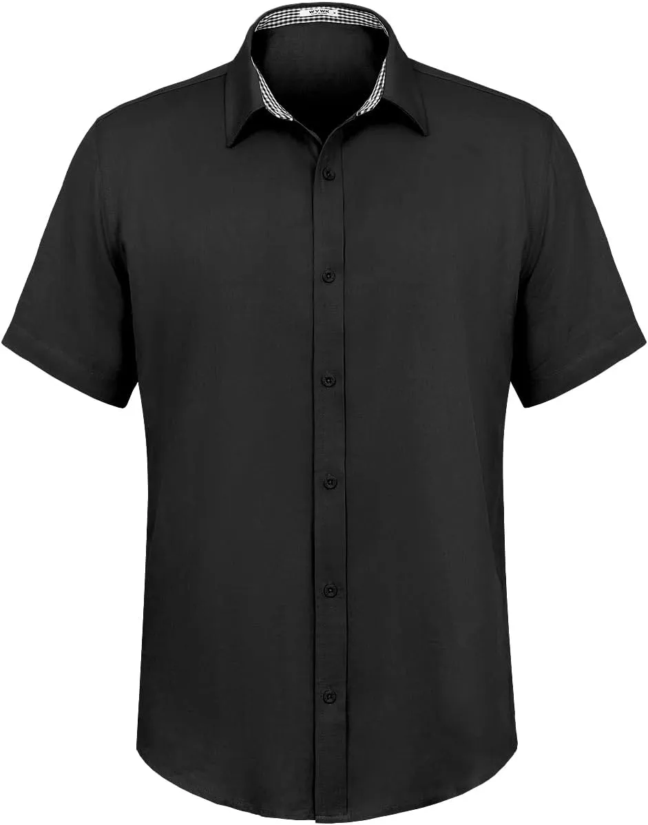 Men's Linen Shirt Short Sleeve Casual Button Down Shirt for Men Summer Holiday Beach Shirt