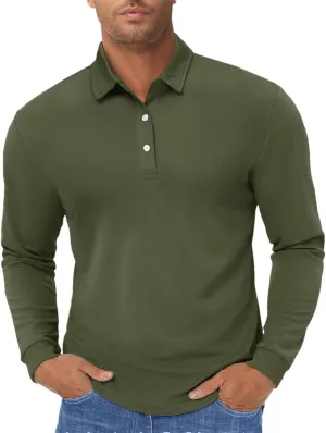Men's Long Sleeve Polo Shirts Quick Dry Breathable Sports Casual T-Shirts Summer Work Pullover Tops